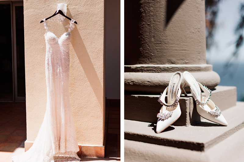 The bride's Wedding Dress and Shoes