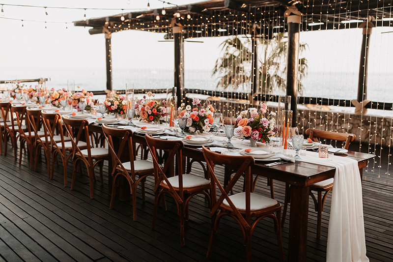 Dinner table for reception with an ocean view
