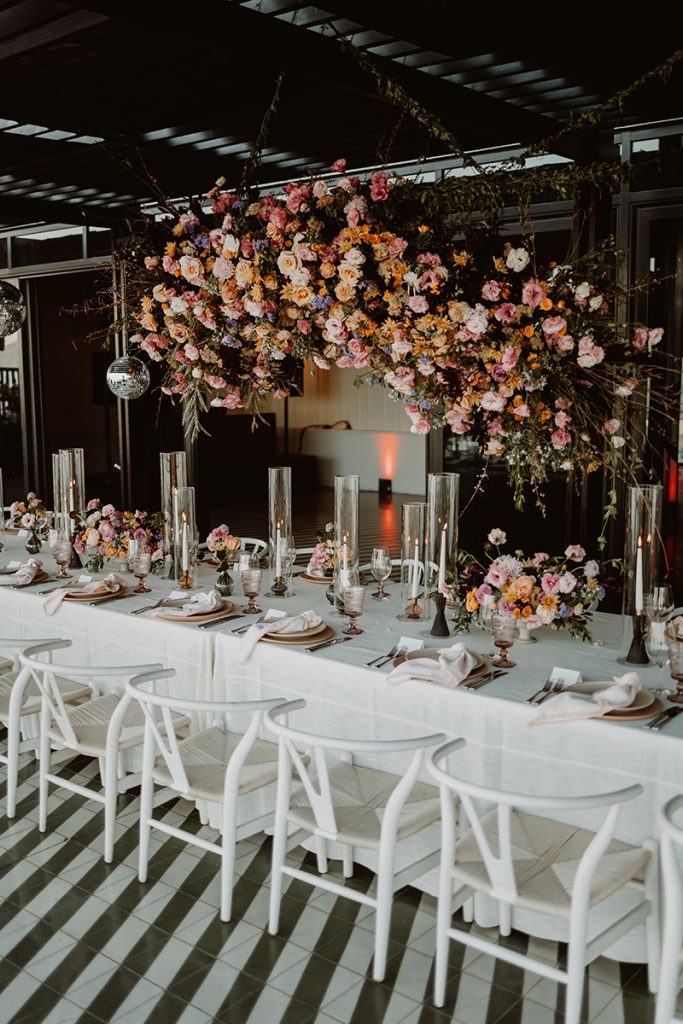 Dinner table and floral arrangement
