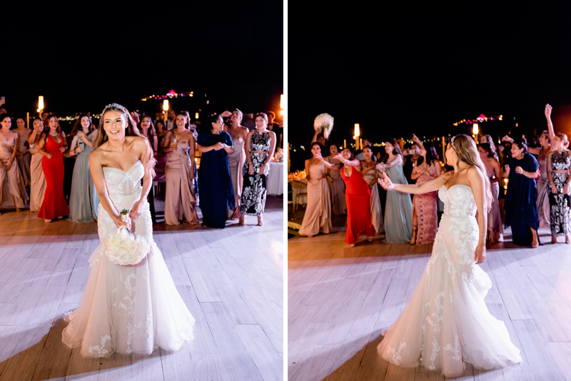 Jennifer Throwing the Bouquet to Female Guests