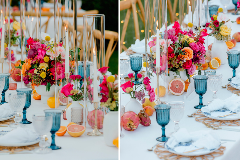 Crystalware and flower centerpieces