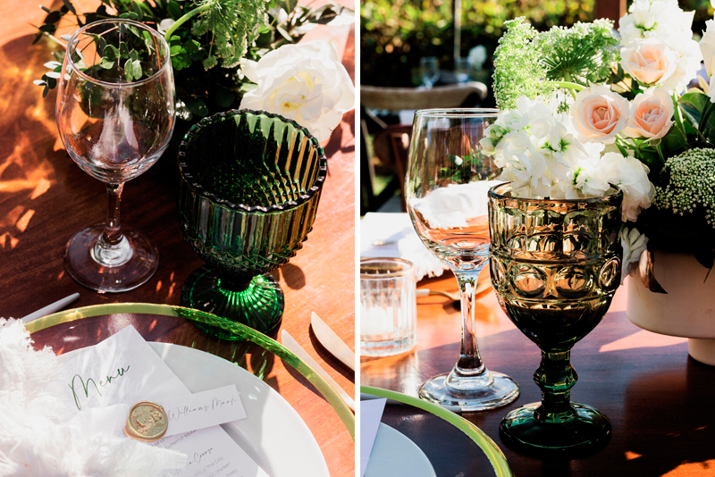 The Printed Wedding Menu and Centerpieces made of White Roses