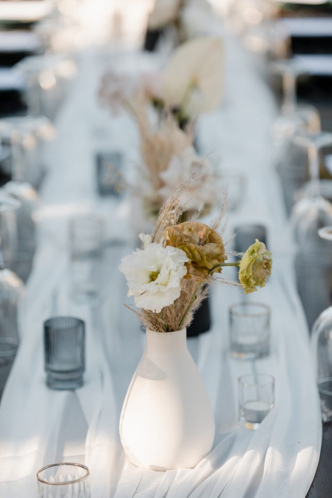 Flower centerpieces for reception dinner tables