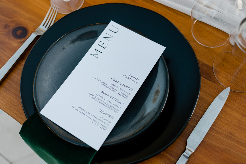 Reception dinner menu stationery