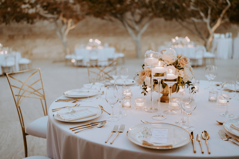 Reception tables setup in light colors