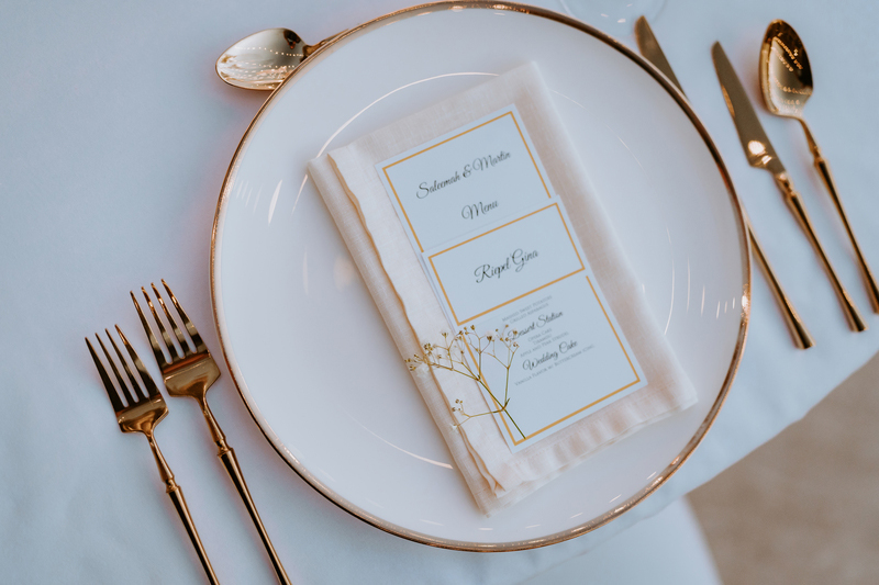 Wedding reception tableware and printed menu