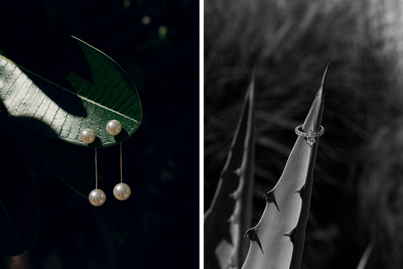 The bride's earrings and wedding ring