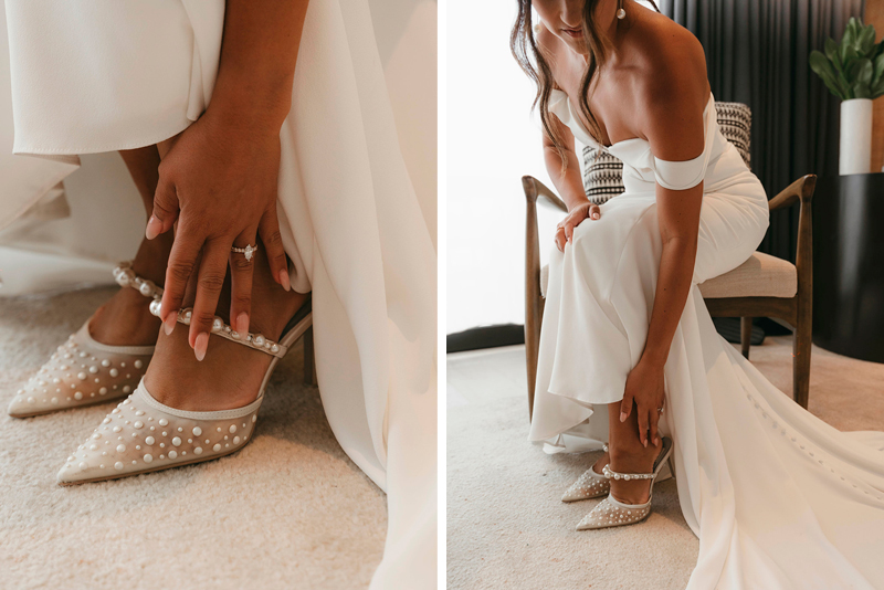 Mackenzie putting her wedding shoes on