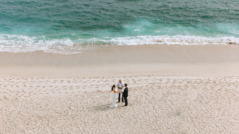 Aerial view of Justin and Amber's wedding ceremony