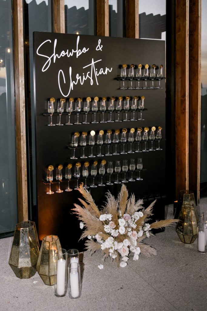 Seating Chart made with Champagne Glasses