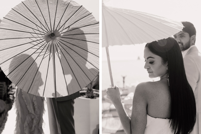 The Couple Walking Around Sunset Monalisa with an Umbrella