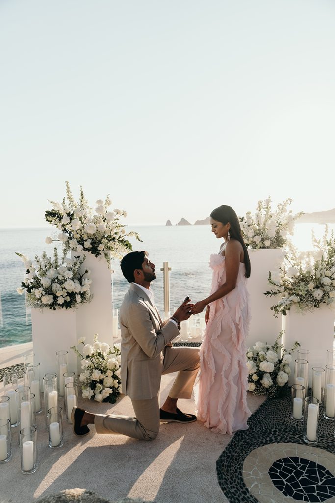 Vamsi on one knee proposing marriage to Nitra