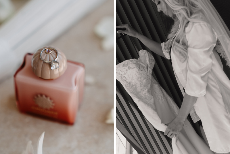 The Wedding Ring and the Bride Looking at her Wedding Dress