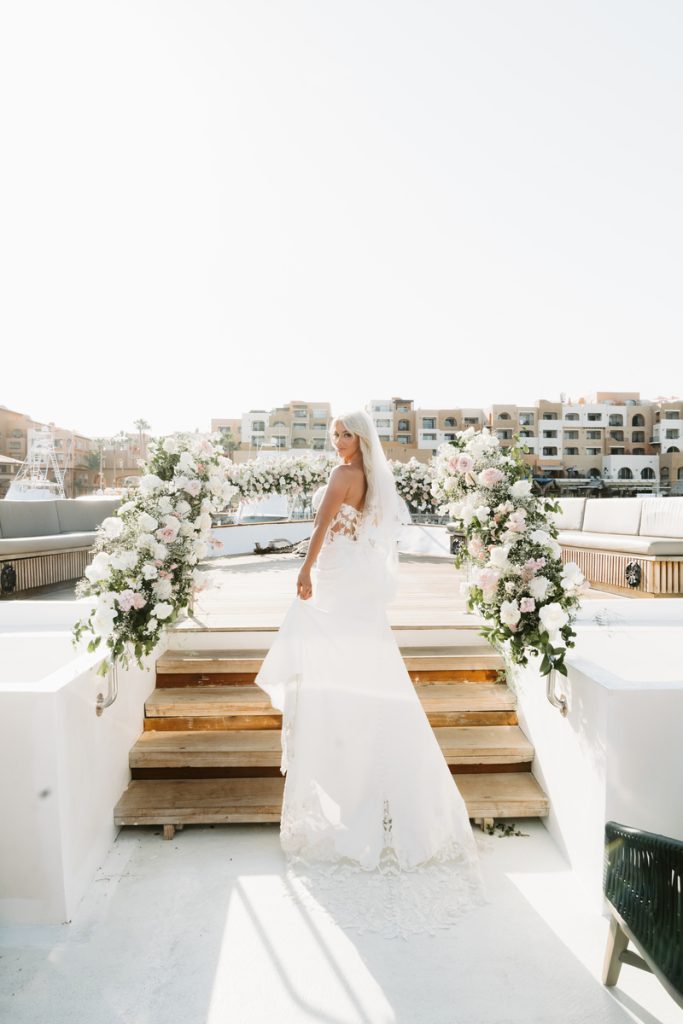 Rachel Walking Towards Wedding Ceremony Space on the Boat