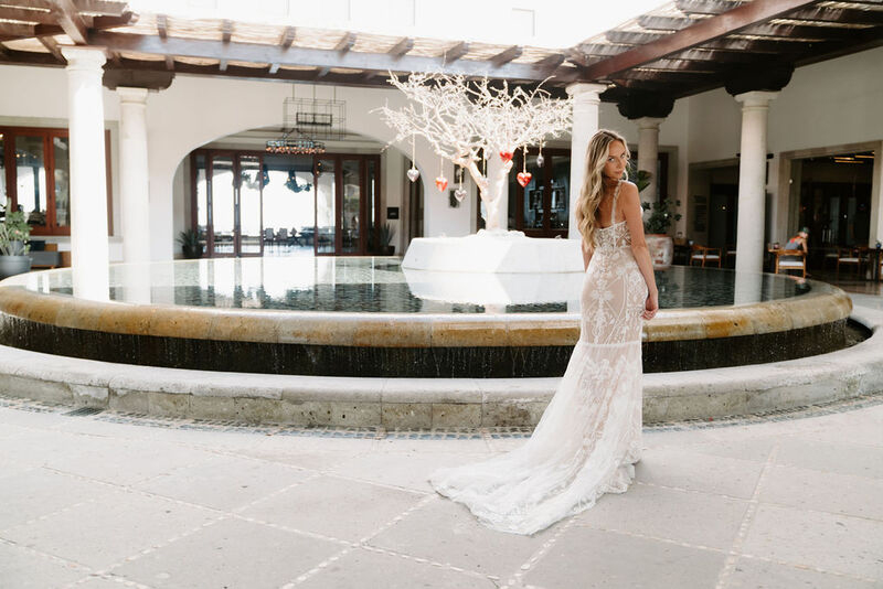 The bride standing by Acre Fountain