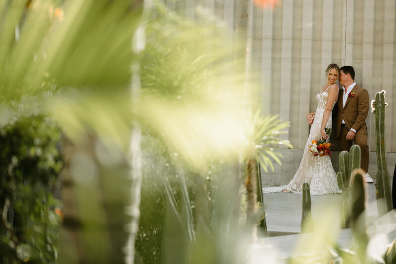 The couple posing for photos