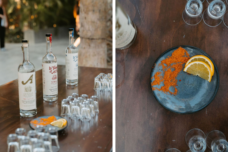 Mezcal bottles for the tasting