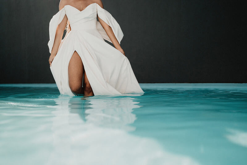 Cherelle Entering the Swimming Pool with her Wedding Dress On