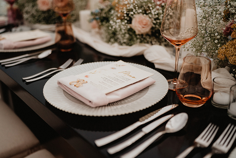 Printed Wedding Reception menu and tableware
