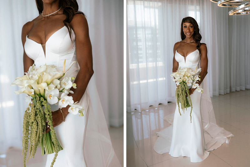 The bride dressed up for wedding ceremony