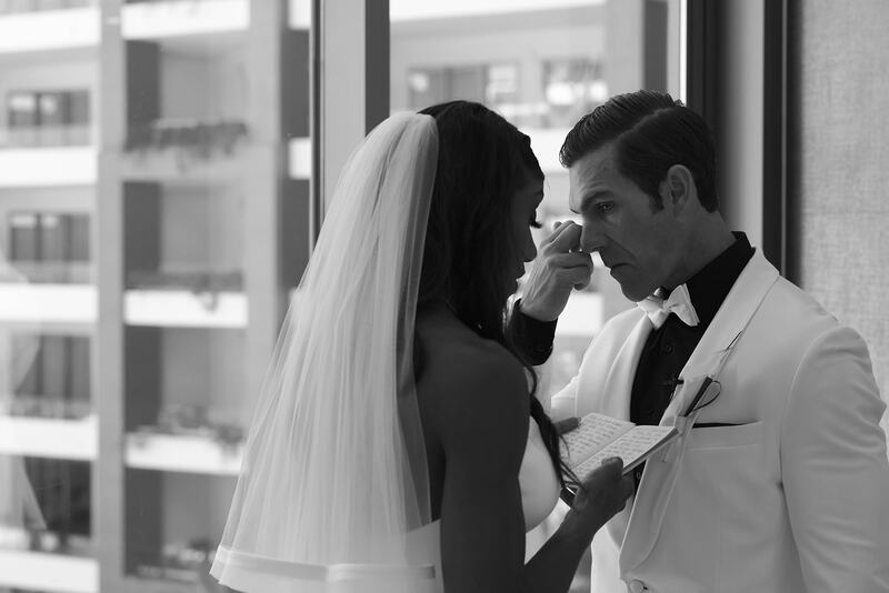 Jasmine reading her wedding vows to Jeremy