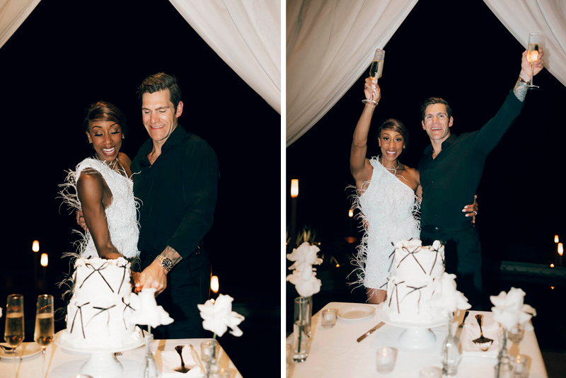 Jasmine and Jeremy cutting the wedding cake