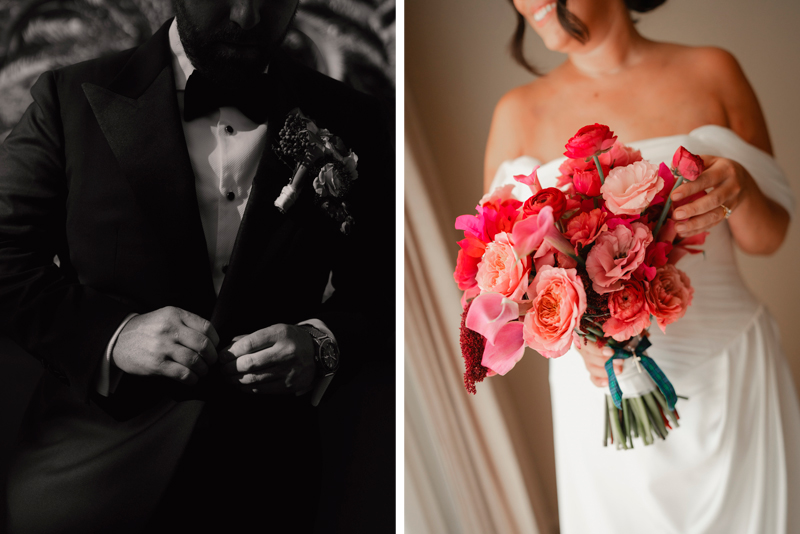 The couple wearing their wedding attires