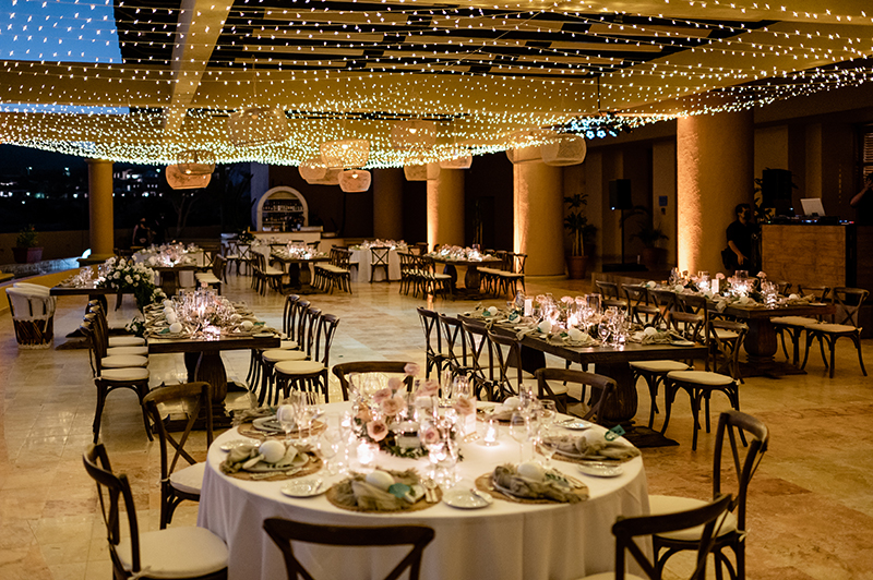 Wedding reception setup at Grand Fiesta Americana's Fairway Terrace